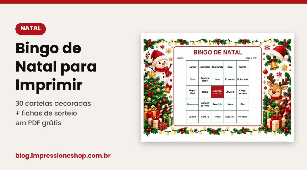 Bingo de Natal para imprimir com 30 cartelas decoradas e fichas